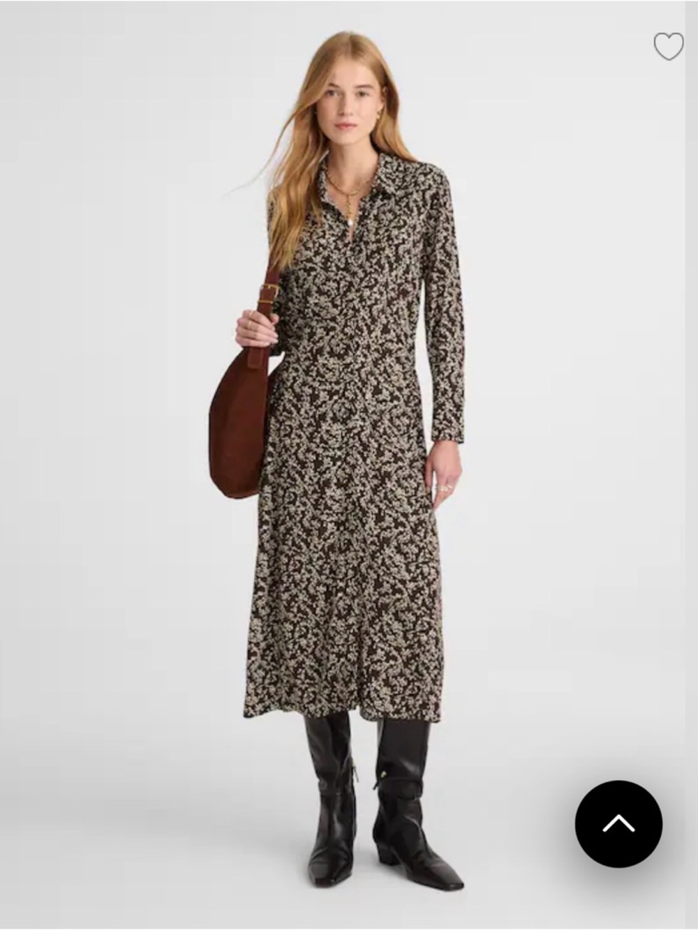 Madewell Brown and Cream Floral Button-Front Long-Sleeve Midi Dress